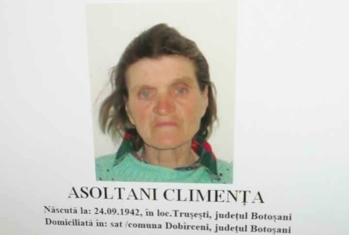 Femeie de 77 de ani căutată de polițiștii botoșăneni