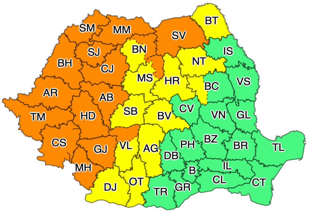 Avertizare ANM - COD PORTOCALIU de vreme rea în 16 județe