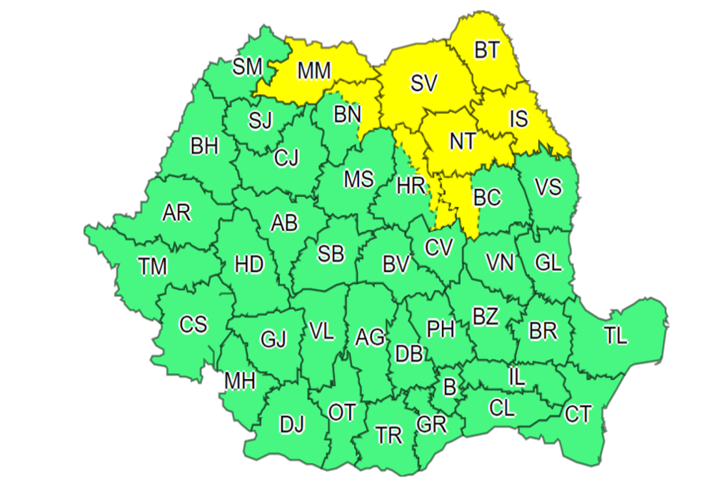 COD GALBEN de furtuni în 8 județe din țară
